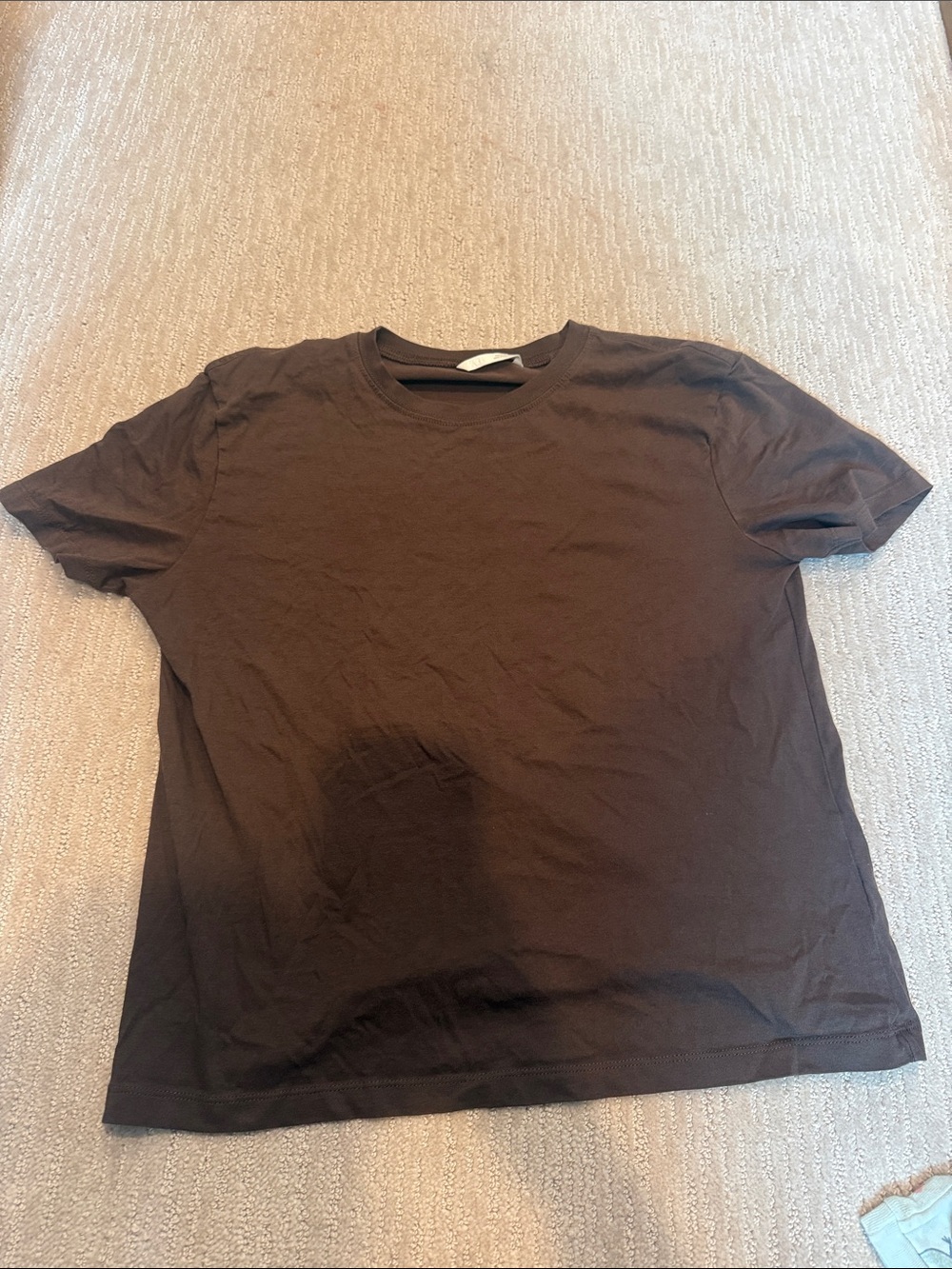 Zara Men's Crew Neck T-Shirt in Dark Brown